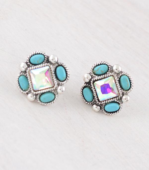 New Arrival :: Wholesale Western Turquoise Ab Stone Post Earrings