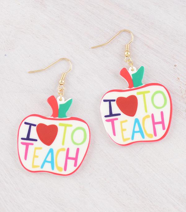 New Arrival :: Wholesale I Love To Teach Apple Earrings