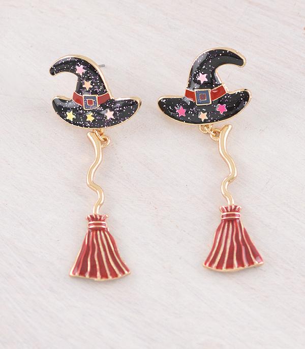 <font color=GREEN>HOLIDAYS</font> :: JEWELRY I BAGS :: Wholesale Halloween Witch Hat Broom Earrings