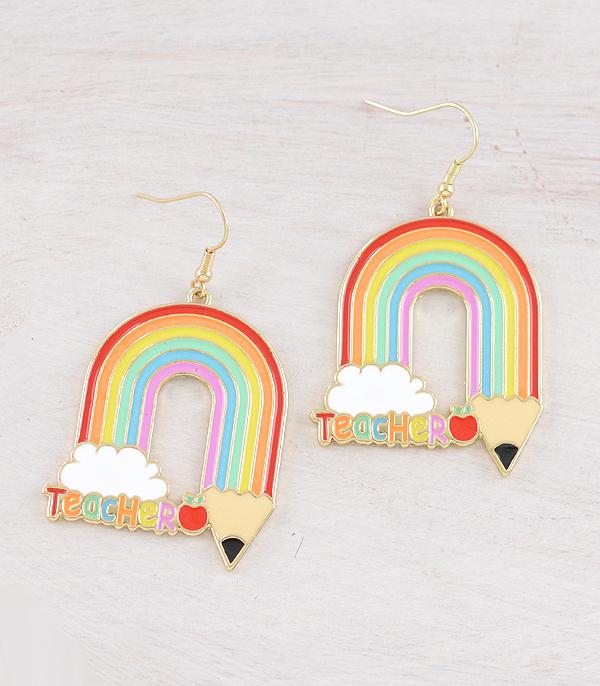 EARRINGS :: TRENDY EARRINGS :: Wholesale Rainbow Pencil Teacher Earrings