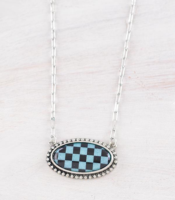 NECKLACES :: TRENDY :: Wholesale Western Checkered Pendant Necklace