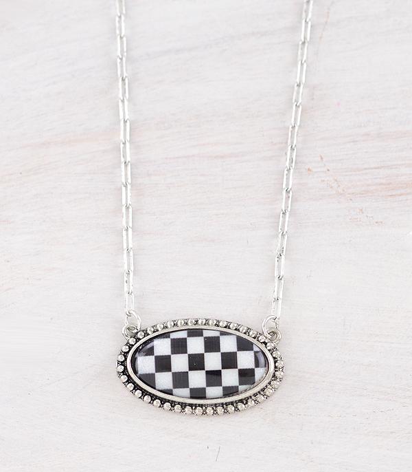 NECKLACES :: WESTERN TREND :: Wholesale Western Checkered Pendant Necklace