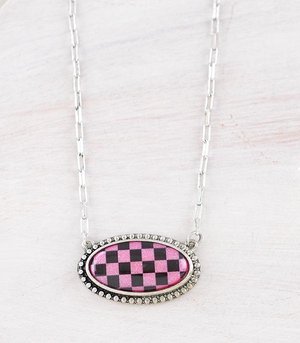 NECKLACES :: TRENDY :: Wholesale Western Checkered Pendant Necklace