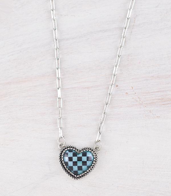 New Arrival :: Wholesale Western Checkered Heart Necklace