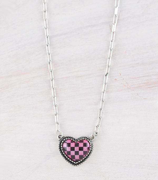 NECKLACES :: TRENDY :: Wholesale Western Checkered Heart Necklace