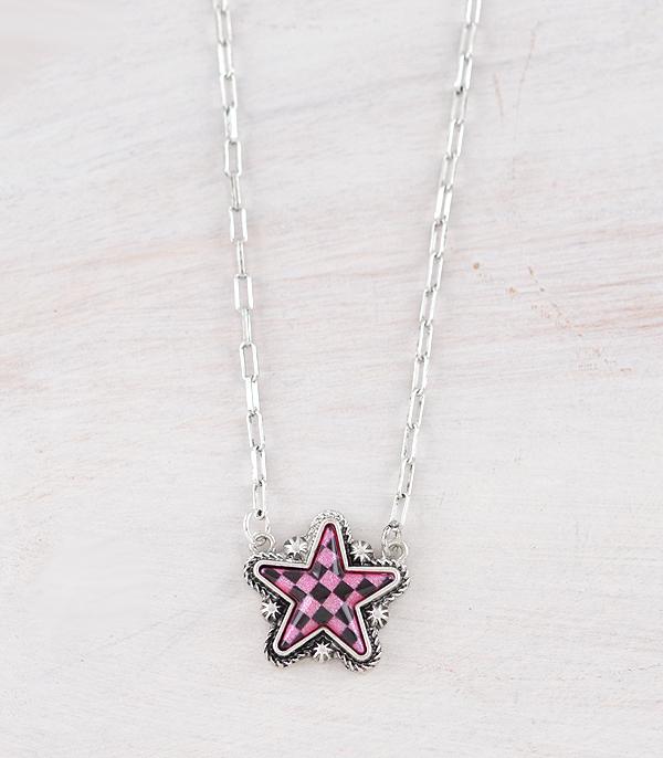 NECKLACES :: WESTERN TREND :: Wholesale Western Checkered Star Necklace