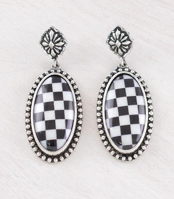 EARRINGS :: WESTERN POST EARRINGS :: Wholesale Western Checkered Dangle Earrings