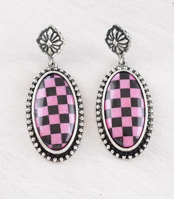 New Arrival :: Wholesale Western Checkered Dangle Earrings