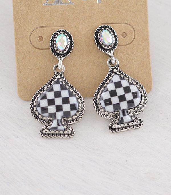 EARRINGS :: WESTERN POST EARRINGS :: Wholesale Western Checkered Spade Earrings