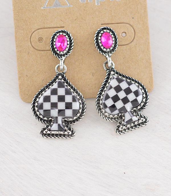 New Arrival :: Wholesale Western Checkered Spade Earrings