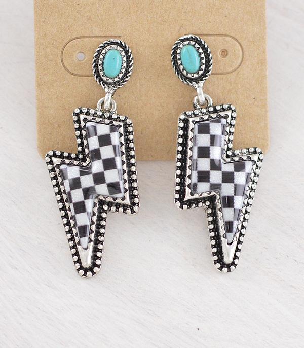 EARRINGS :: WESTERN POST EARRINGS :: Wholesale Western Checkered Bolt Earrings