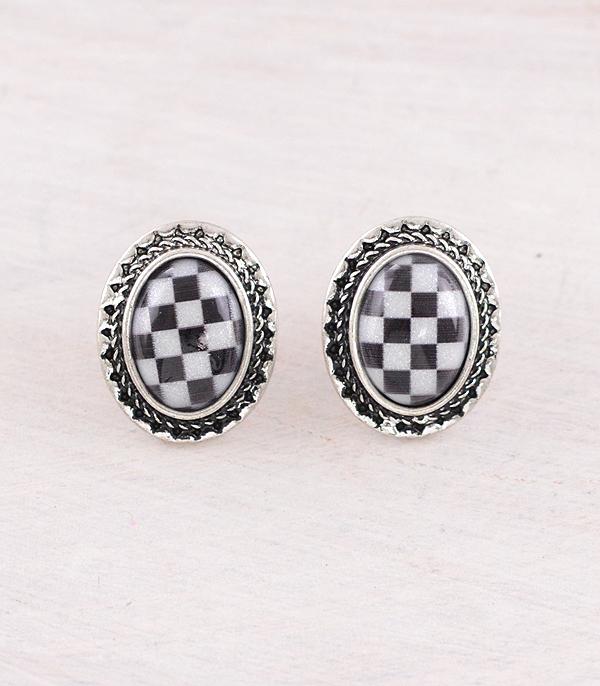 EARRINGS :: WESTERN POST EARRINGS :: Wholesale Western Checkered Oval Earrings