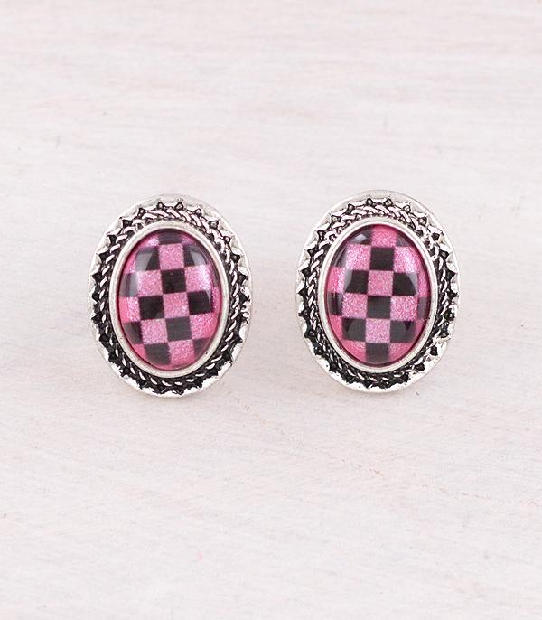 New Arrival :: Wholesale Western Checkered Oval Earrings