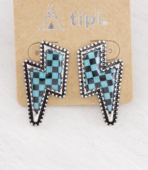 EARRINGS :: WESTERN POST EARRINGS :: Wholesale Western Checkered Bolt Earrings