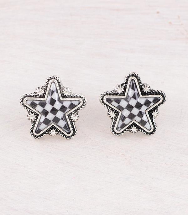 EARRINGS :: WESTERN POST EARRINGS :: Wholesale Western Checkered Star Earrings