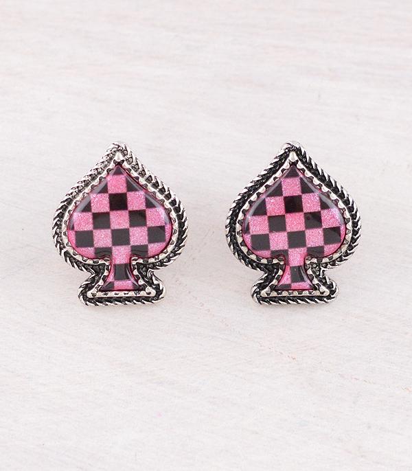 EARRINGS :: WESTERN POST EARRINGS :: Wholesale Western Checkered Spade Earrings