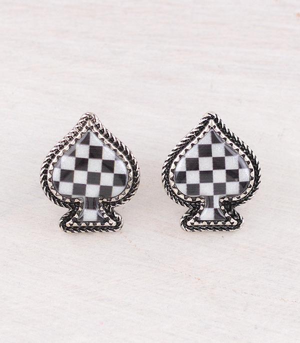 EARRINGS :: WESTERN POST EARRINGS :: Wholesale Western Checkered Spade Earrings