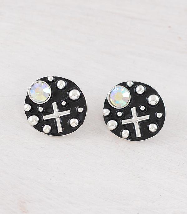 New Arrival :: Wholesale Western Cross AB Stone Post Earrings