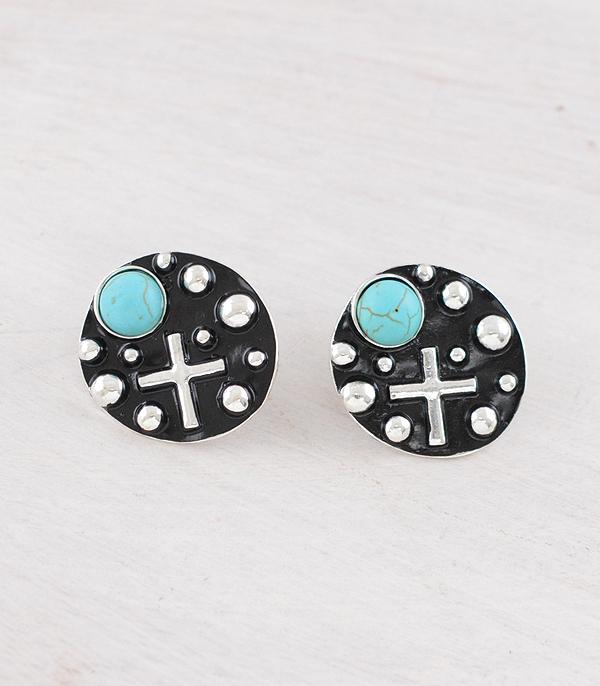 EARRINGS :: WESTERN POST EARRINGS :: Wholesale Western Cross Round Post Earrings