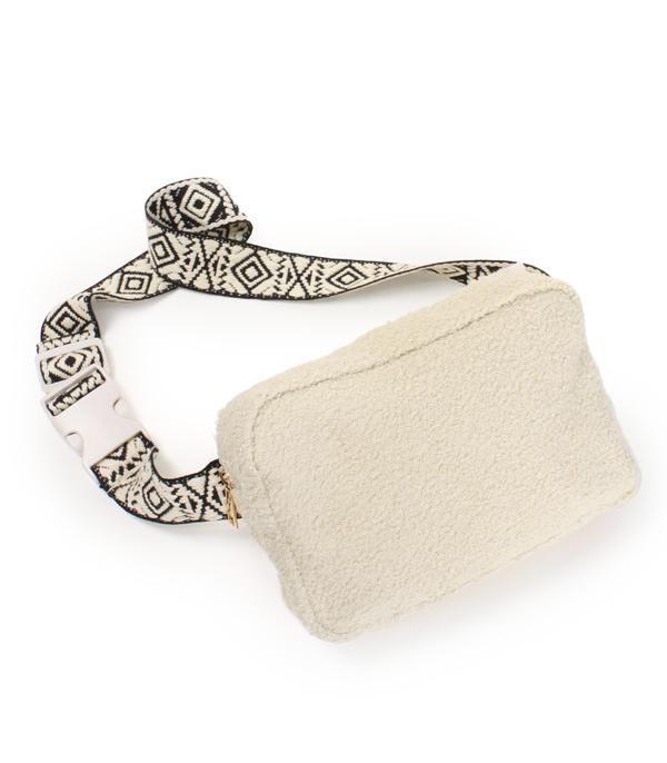 HANDBAGS :: FASHION :: Wholesale Aztec Strap Sherpa Belt Bag