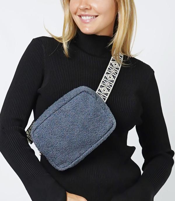 HANDBAGS :: FASHION :: Wholesale Aztec Strap Sherpa Belt Bag