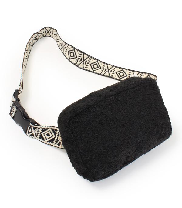 HANDBAGS :: FASHION :: Wholesale Aztec Strap Sherpa Belt Bag