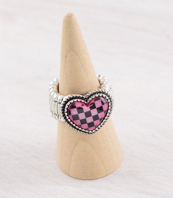 New Arrival :: Wholesale Checkered Heart Stretch Ring