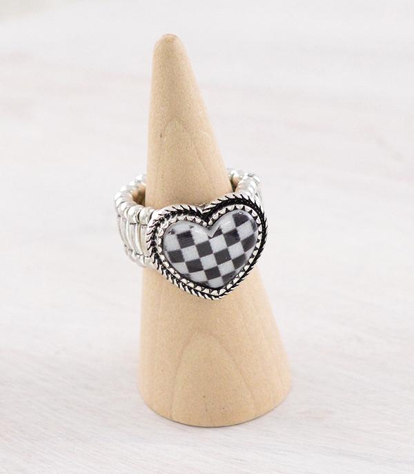 New Arrival :: Wholesale Checkered Heart Stretch Ring