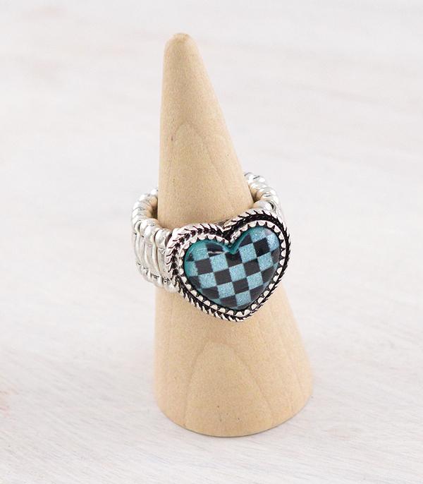 RINGS :: Wholesale Checkered Heart Stretch Ring