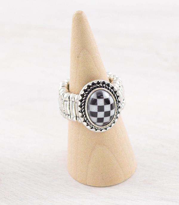 RINGS :: Wholesale Checkered Oval Ring