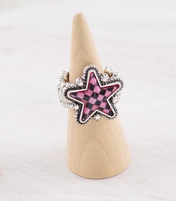 New Arrival :: Wholesale Western Checkered Star Ring