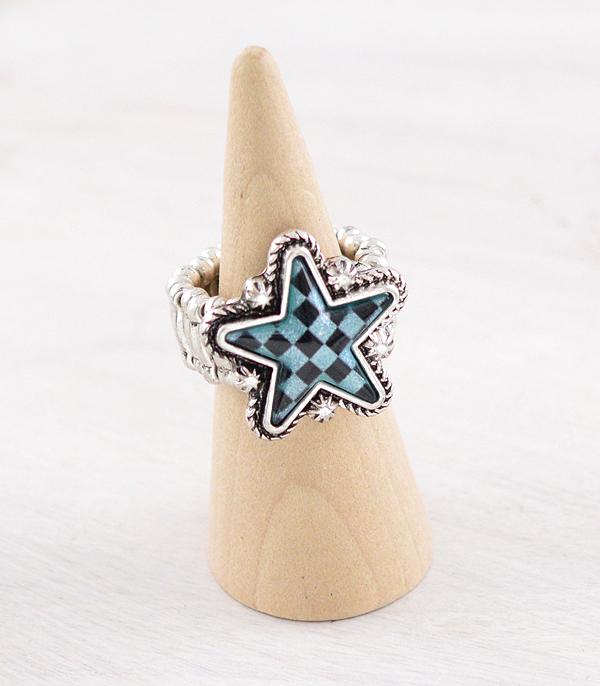 New Arrival :: Wholesale Western Checkered Star Ring