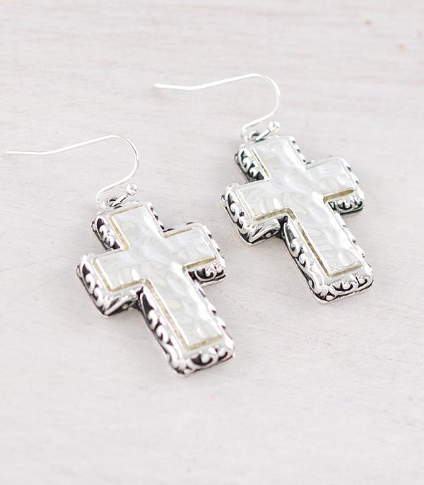 EARRINGS :: TRENDY EARRINGS :: Wholesale Filigree Textured Cross Earrings