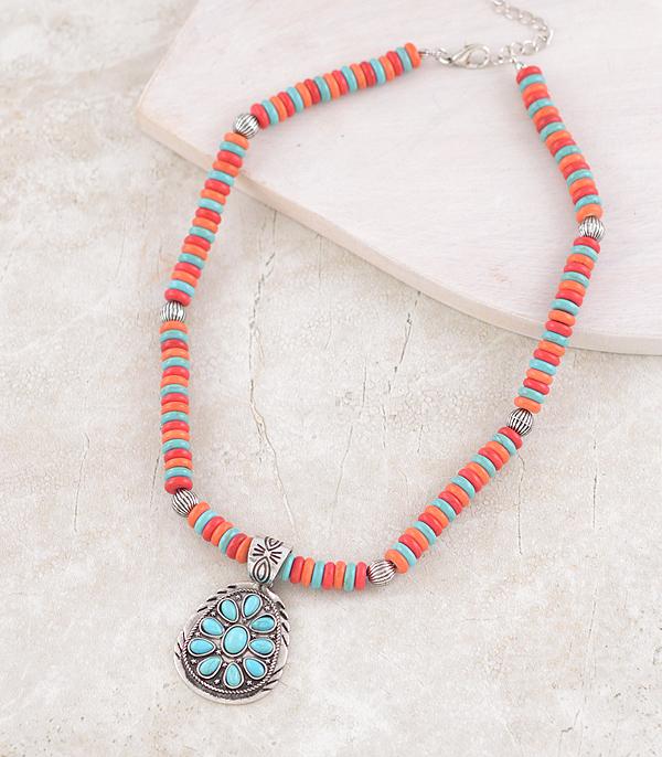 New Arrival :: Wholesale Turquoise Concho Pendant Necklace