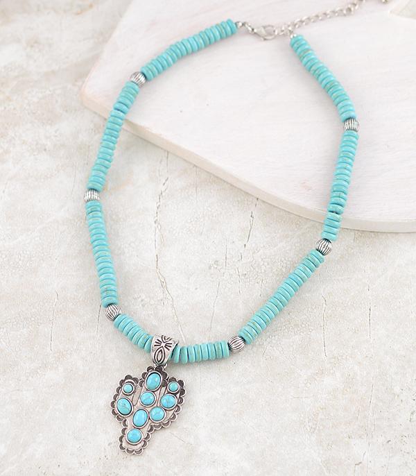 NECKLACES :: WESTERN TREND :: Wholesale Turquoise Cactus Pendant Necklace