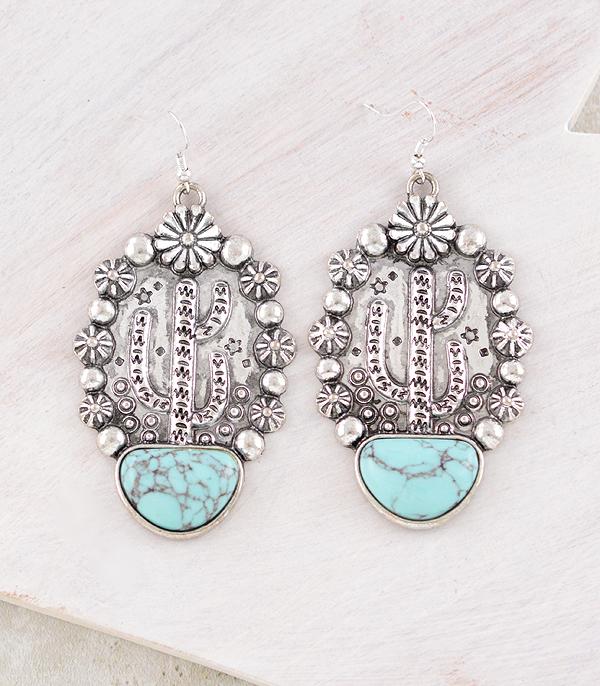 EARRINGS :: WESTERN HOOK EARRINGS :: Wholesale Western Cactus Statement Earrings