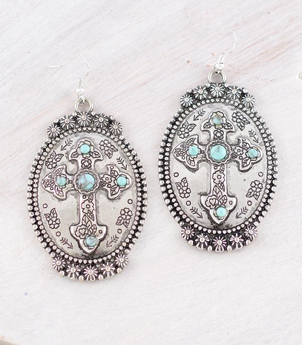 EARRINGS :: WESTERN HOOK EARRINGS :: Wholesale Western Cross Concho Earrings