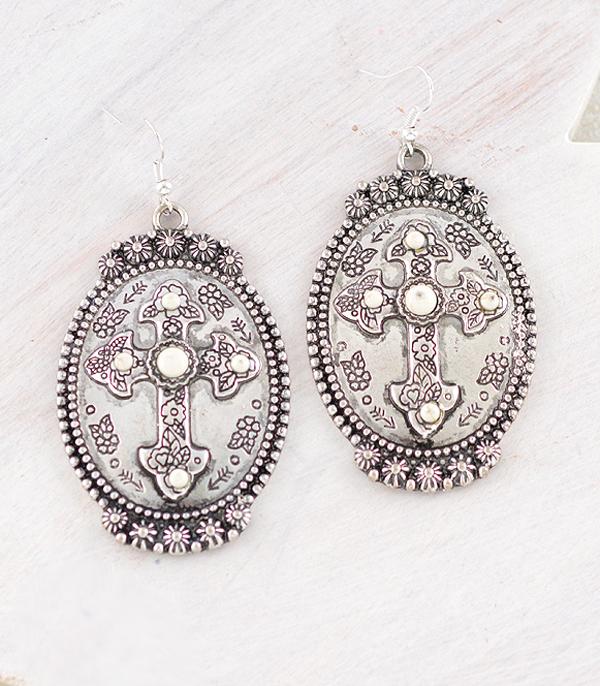 EARRINGS :: WESTERN HOOK EARRINGS :: Wholesale Western Concho Cross Earrings