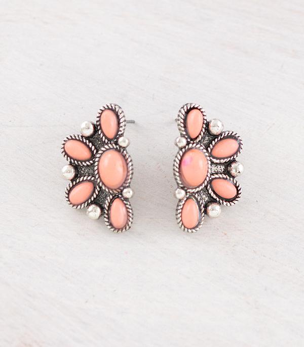 EARRINGS :: WESTERN POST EARRINGS :: Wholesale Western Peach Stone Post Earrings