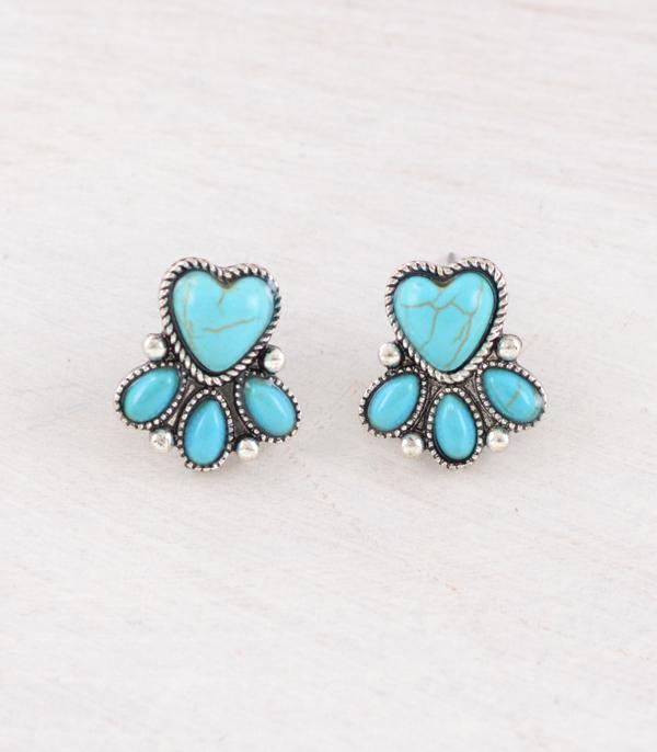 EARRINGS :: WESTERN POST EARRINGS :: Wholesale Western Turquoise Heart Post Earrings