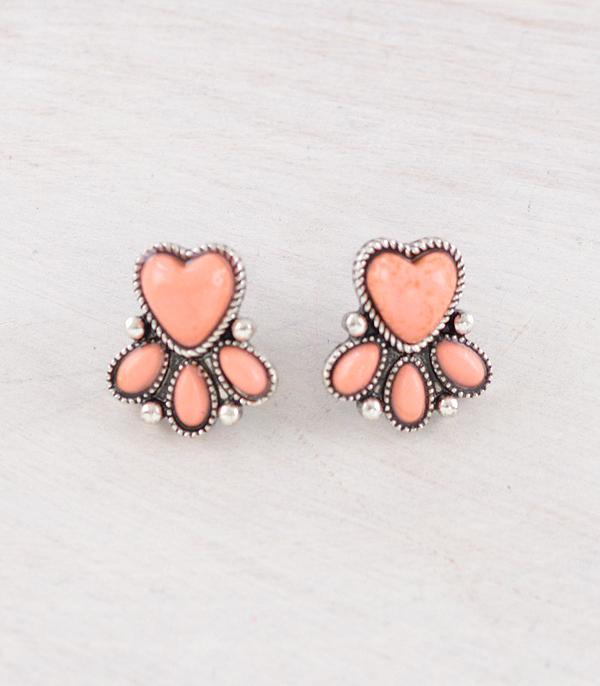 EARRINGS :: WESTERN POST EARRINGS :: Wholesale Western Heart Stone Earrings