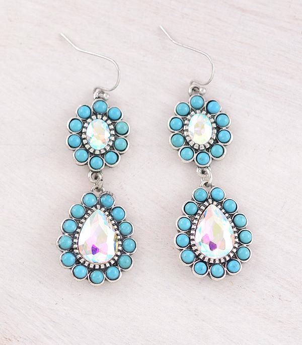 EARRINGS :: WESTERN HOOK EARRINGS :: Wholesale Turquoise AB Stone Teardrop Earrings