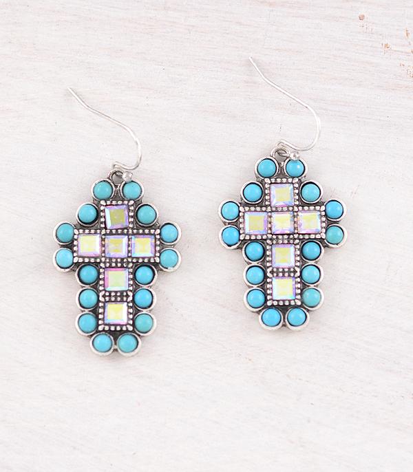 New Arrival :: Wholesale Turquoise AB Stone Cross Earrings