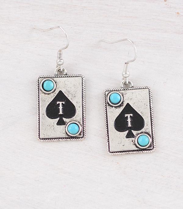 INITIAL JEWELRY :: BRACELETS | EARRINGS :: Wholesale Western Ace Card Initial Earrings