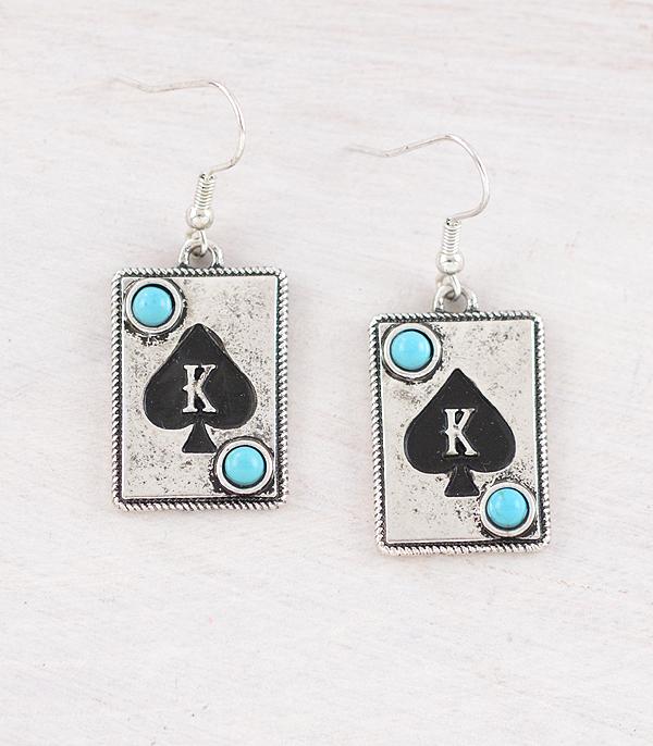 New Arrival :: Wholesale Western Ace Card Initial Earrings