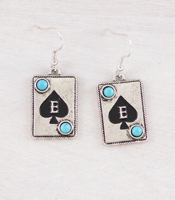 INITIAL JEWELRY :: BRACELETS | EARRINGS :: Wholesale Western Ace Card Initial Earrings