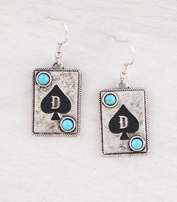 INITIAL JEWELRY :: BRACELETS | EARRINGS :: Wholesale Western Ace Card Initial Earrings