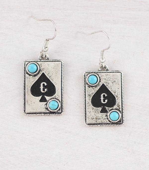 New Arrival :: Wholesale Western Ace Card Initial Earrings