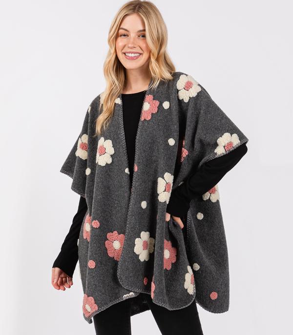 KIMONO I SCARVES :: KIMONO / PONCHO :: Wholesale Fleece Flower Detailed Kimono