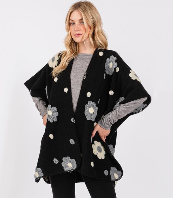 KIMONO I SCARVES :: KIMONO / PONCHO :: Wholesale Fleece Flower Detailed Kimono